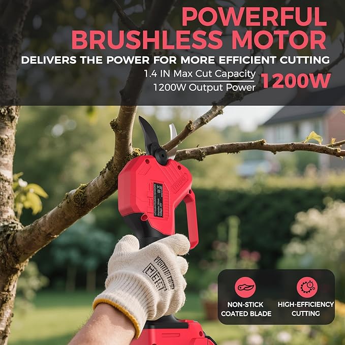 Electric Pruning Shears for Milwaukee M18 Battery, Brushless Cordless Branch Cutter Pruner with 1.4 inch Cut Capacity for Tree trimming, Shrubs, Gardening - 1 YEAR REPLACEMENT WARRANTY
