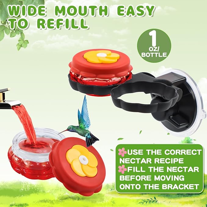 Gbekery Handheld Hummingbird Feeders (Set of 2) with Window Mount Suction Cup, New Upgraded Small Glass Hummingbird Feeder for Outdoors, Mini Window Humming Birds Feeders
