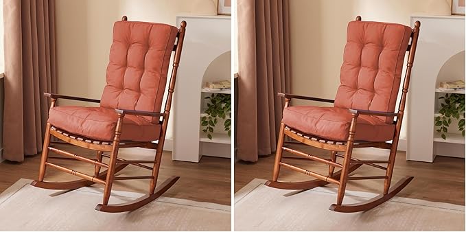 IPYNBAP Rocking Chair Cushion, Waterproof and Fade-Resistant Patio Chair Cushions, Tufted Chair Pads for Rocker Furniture, 17x17 Inch, Indoor/Outdoor Seat Cushions with Ties, Spice (Pack of 2)