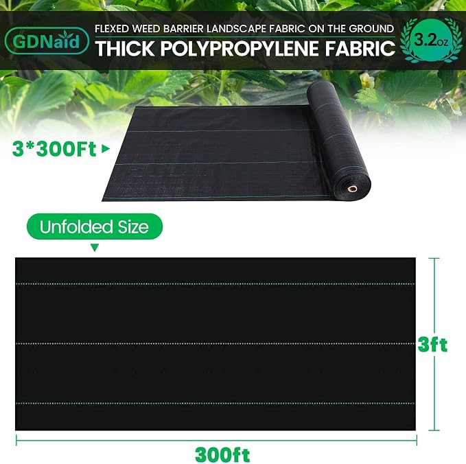 Weed Barrier Landscape Fabric 3.2oz Weed Barrier Fabric 3ft x 300ft Landscaping Fabric, Garden Weed Fabric for Gardening