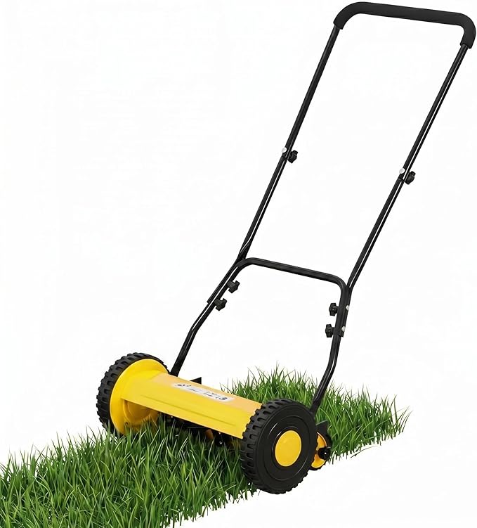 16" Push Lawn Mower, Manual Hand Push Lawn Mower Without Grass Catcher, Lightweight & Portable Walk-Behind Mower for Small Yards, Garden & Patio