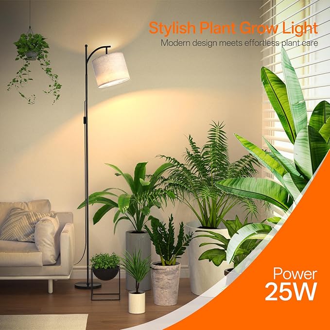 Bstrip 70.8″ Tall Grow Lights for Indoor Plants, 3000K Full Spectrum Plant Light with Stand, Auto On/Off Timer & Adjustable Angle, 25W Non-Dimmable LED Lamp for Plant Growth