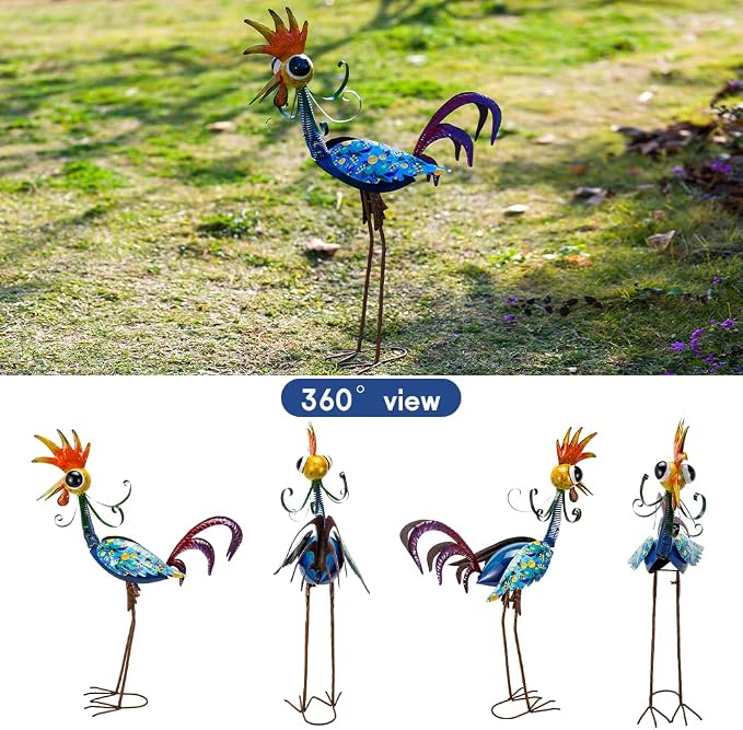 Metal Wacky Rooster Garden Statue, 31.5'' Rooster Decor Yard Statue Decorations Outdoor, Chicken Yard Art for Outside, Patio, Backyard, Lawn(Royal Blue)