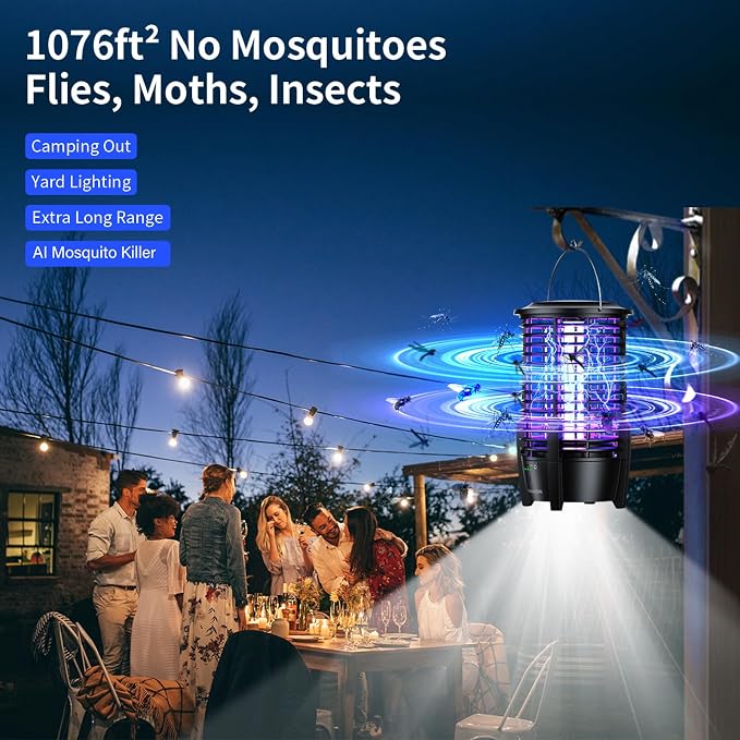 FOXLVDA Bug Zapper Outdoor & Indoor, Mosquito Zapper 2 in 1 Portable & Rechargeable Bug Zapper with 3600mAh Battery & LED Night Light, Powerful Electric Fly Zapper for Patio, Backyard, Garden, Camping
