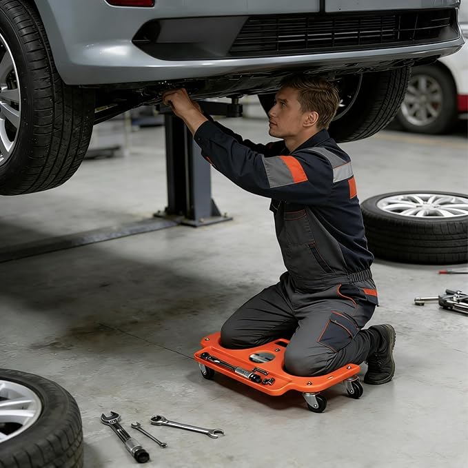 Rolling Knee Creeper - Floor Kneeling Pads, 360 Swivel Castors, Built-in Tool Tray, Foam Cushion, Home-Workshop-Garage-Auto Repair Accessory