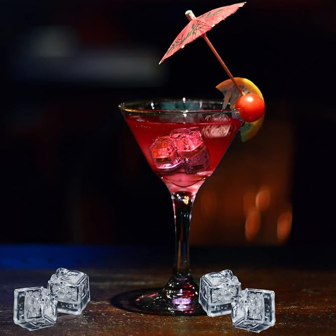 Light Up Ice Cubes for Drinks, 12 PCS Red LED Ice Cubes Liquid Activated, Glow in The Dark Waterproof, Ideal for Home Bar Supplies Summer Party Wedding Decor