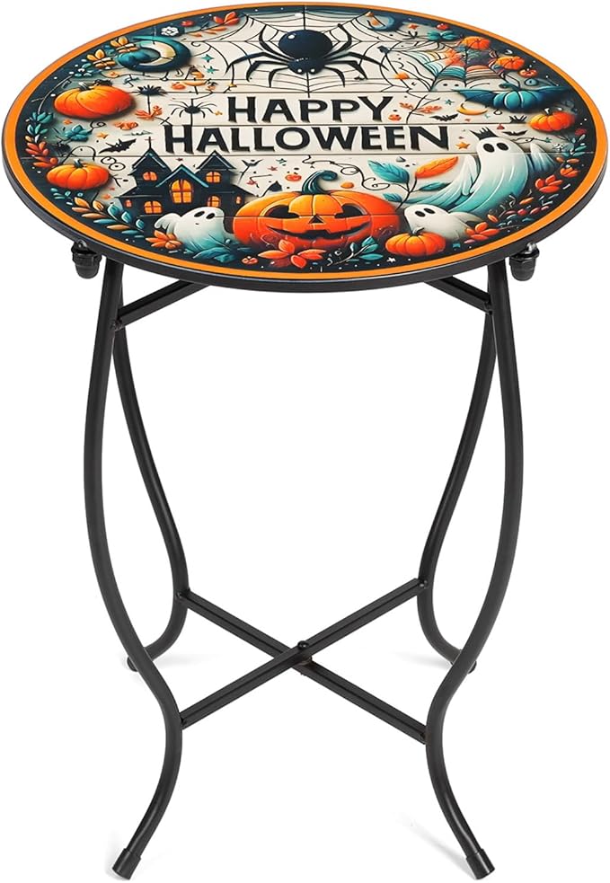Metal Round Side Table & Plant Stand, 14" Diameter Indoor Outdoor Side Table, Weather Resistant Patio Table for Porch Yard Balcony, Easy Assembly
