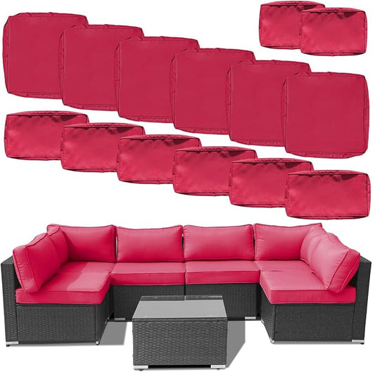 14 Piece Outdoor Patio Cushion Covers Replacement Waterproof with Zipper for 6-Seater Sectional Couch Chair Sofa Seat Cushions Slipcovers Set, Only Cover