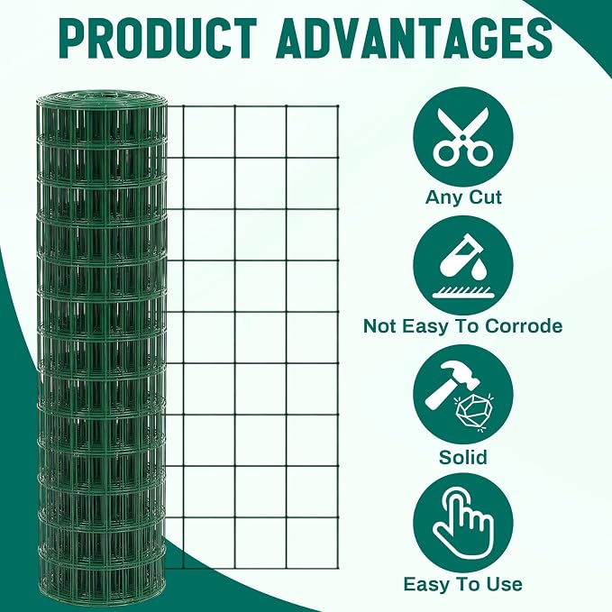 Gisafai 16 Gauge Galvanized Welded Wire Fence 6 ft x 100 ft PVC Coated Hardware Cloth, 2.36" x 2.36" Mesh, Heavy Duty Garden Fencing Roll for Yard Chicken Dog, Deer Cattle & Animal Protection(Green)