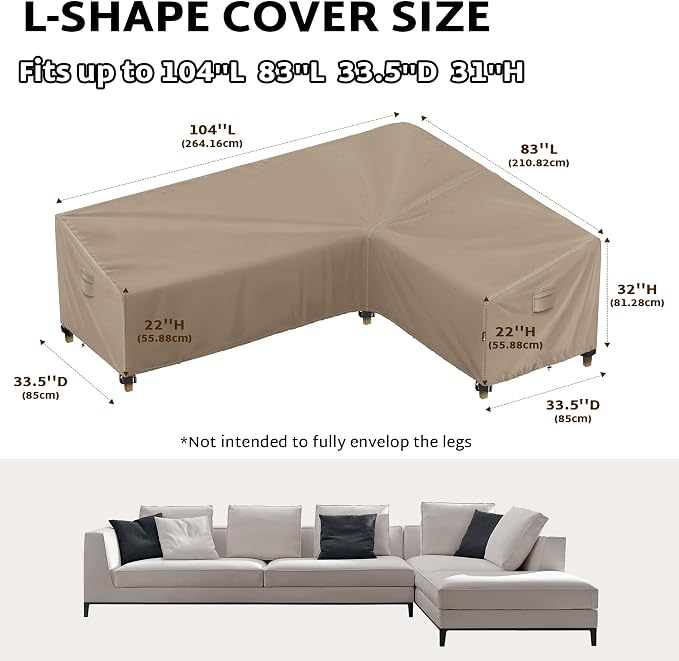 iBirdie Outdoor Patio Furniture Cover fit 104 x 83 inch, 103 x 80, 102 x 79 L-Shaped Sectional Sofa, Waterproof Weatherproof Heavy Duty 600D Garden Cover for Outside L Shape Couch, Brown