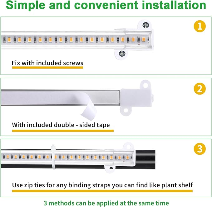 RWNTAO 13 Inches LED Grow Light Strips for Plant Shelf, 3500K Full Spectrum Plant Growing Lights for Indoor Plants, 144 LEDs Plant Lamp with 10 Dimmable Levels and 3/9/12H Timer, 3 Head