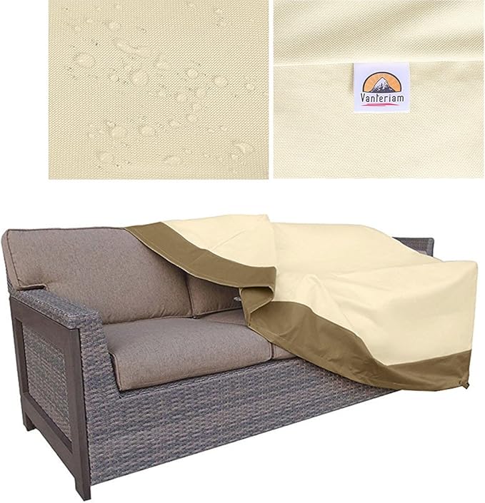 Heavy Duty Patio Sofa Cover, 100% Waterproof 3-Seater Outdoor Sofa Cover,Lawn Outdoor Furniture Covers with Air Vent and Handle, 79" Wx 37" Dx 35" H, Beige&Brown