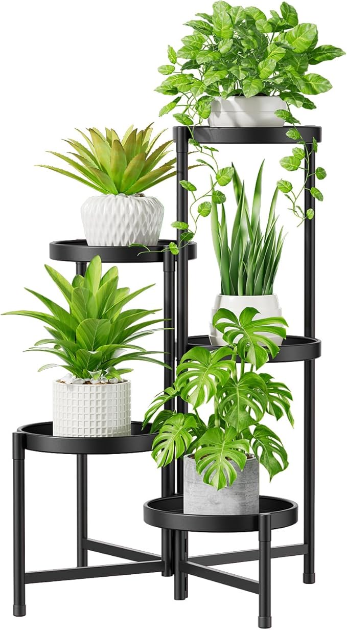 iDavosic.ly Tiered Plant Stand Indoor Outdoor Set of 2, 5 Tier Plant Stand for Tall Plants & 4 Tier Outdoor Plant Stands for Patio Rust Proof