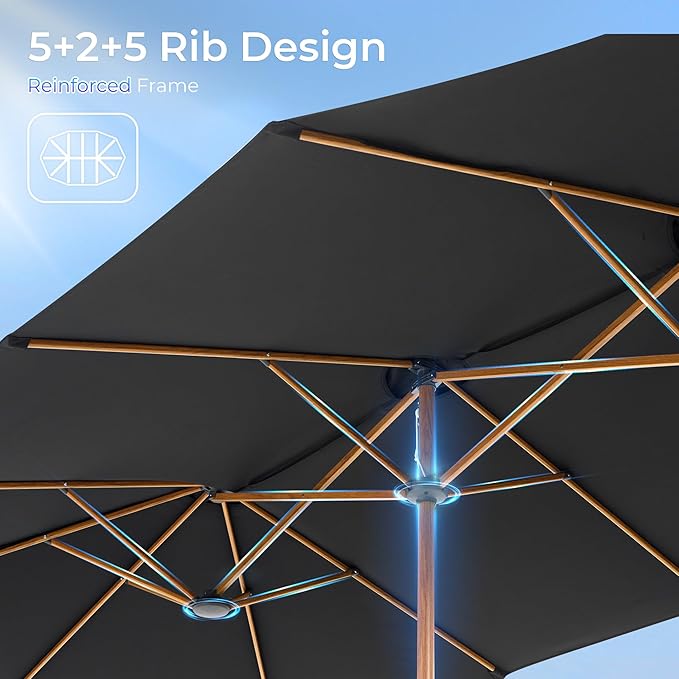 SUPERJARE 13FT Outdoor Patio Umbrella with Base Included, Double Sided Pool Umbrellas with Fade Resistant Canopy, Large Table Umbrella for Deck, Market, Backyard - Black