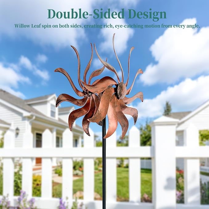 360 Degree Double Blade Metal Wind Spinner for Patio, Lawn & Garden (Copper 53 * 12 inch)