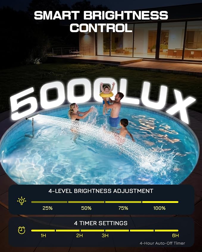 UIRWAY Solar Pool Fountain F5 Pro, Dual Light Strip 52 Ultra-Bright LEDs Unique Design, 10 Colors Pool Lights with 4 Modes, Remote Control, Adjustable Spray, Pool Fountain for Above & Inground Pools