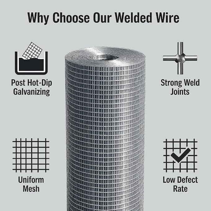 Hardware Cloth 1/4 inch 36x50 23-Gauge, Hot-Dip Galvanized After Welding Chicken Wire Mesh, Heavy Duty & Rust Resistant for Chicken Coop, Garden Fence, Gopher Barrier, Easy to Cut & Install