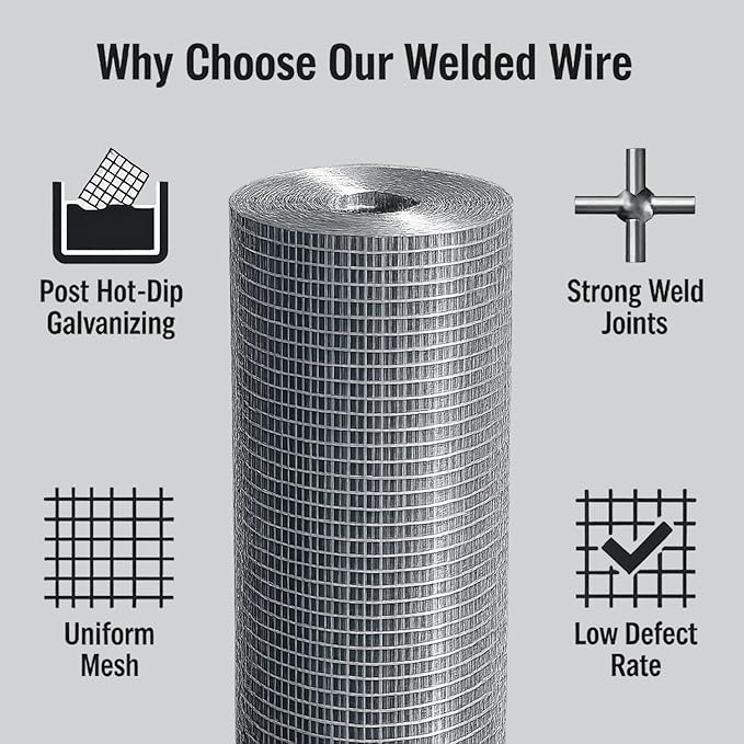 Hardware Cloth 1/2" Mesh 72" x 100' 19 Gauge, Hot-Dip Galvanized After Welding – Chicken Wire Fencing, Chicken Wire Mesh for Garden Fencing, Chicken Run Wire & Rodent Mesh