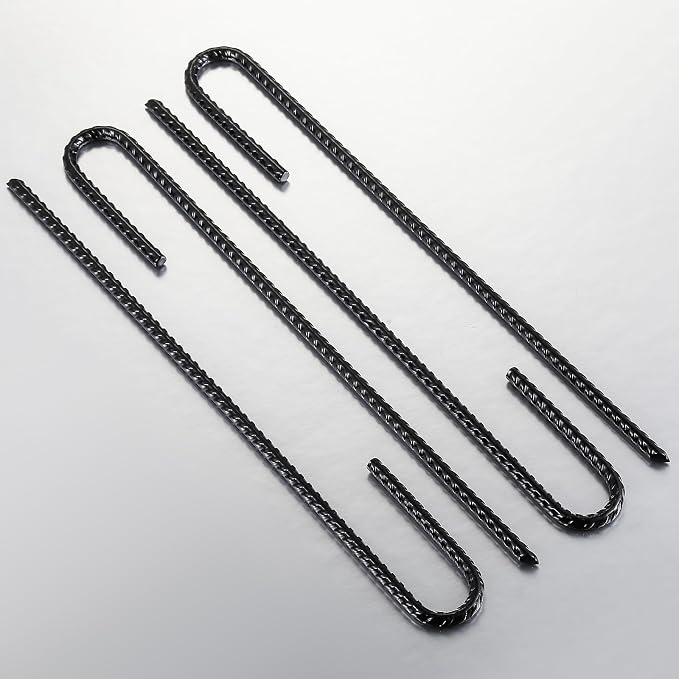 Wensilon Rebar U/J Hook Extra Heavy Duty, 12 inch x 1/4 inch Rust Proof Coated Steel Ground Anchors for Garden, Tent, Trampoline (10pcs, J-Hook)