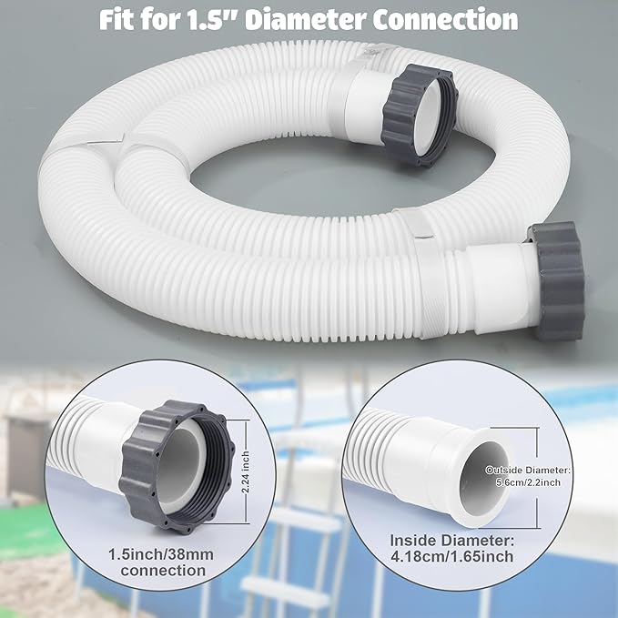 2 Pack Pool Hoses for Above Ground Pools 1.5" x 59" Pool Pump Hose Filter Pumps Replacement Hose Accessories Fits for Intex Filters Pump Above Ground Pools Sand Filter, White