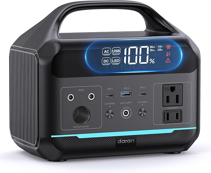 DARAN Portable Power Station 300W(600W Peak), 192Wh LFP Battery, Solar Generator w/2 AC Outlets, USB-C PD 60W, LED Light, Power Bank for Camping, RV, Travel, Home Emergency(Solar Optional)