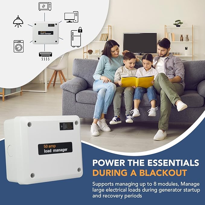 50 Amp Load Manager Compatible with Generac 7000, Smart Management Module with 8-Zone Control, Lock-Feature, Real-Time LED Monitoring and Wire-Free Technology