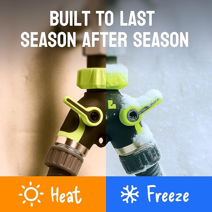 LIME 2 Way Hose Splitter Heavy Duty - Metal Y Garden Hose Splitter with Shutoff Valves, Brass Outdoor Faucet Adapter for Spigot, 3/4 Inch GHT Water Hose Connector