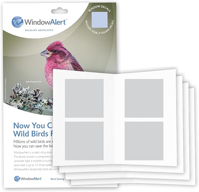 WindowAlert Classic Square Anti-Collision Decal 4 Sheet Bundle - UV-Reflective Window Decal to Protect Wild Birds from Glass Collisions - Made in The USA