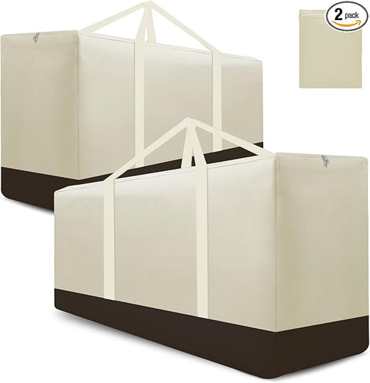 177 Gallon Outdoor Cushion Storage Bag, Extra Large Waterproof Patio Furniture Cushion Storage Cover with Handle and Protective Zipper for Garden & Home Storage, 68"L x 30"W x 20"H, (2 Pack, Beige)