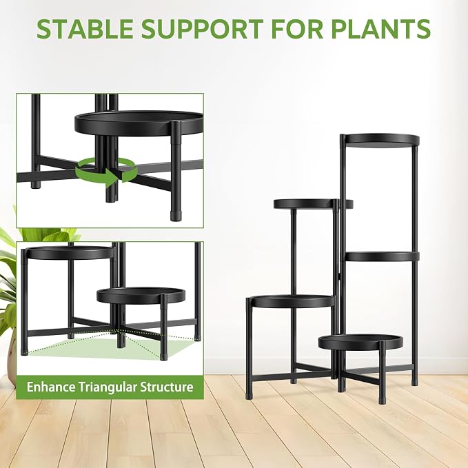 iDavosic.ly Tiered Plant Stand Indoor Outdoor Set of 2, 5 Tier Plant Stand for Tall Plants & 4 Tier Outdoor Plant Stands for Patio Rust Proof