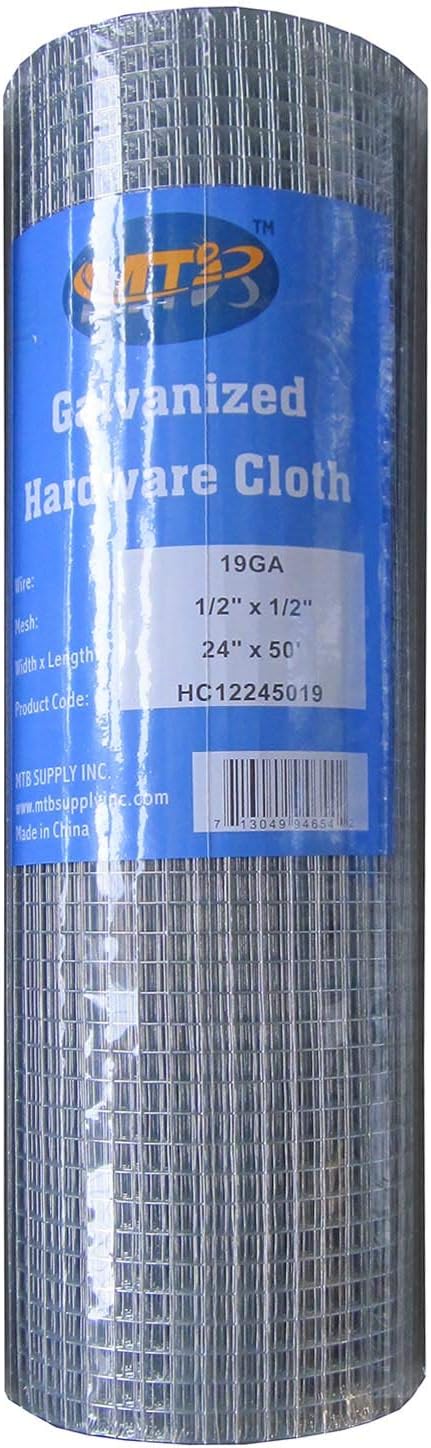 MTB Supply Galvanized After Welding Hardware Cloth 24 Inch x 50 Foot -1/2 Inch x 1/2 Inch 19GA
