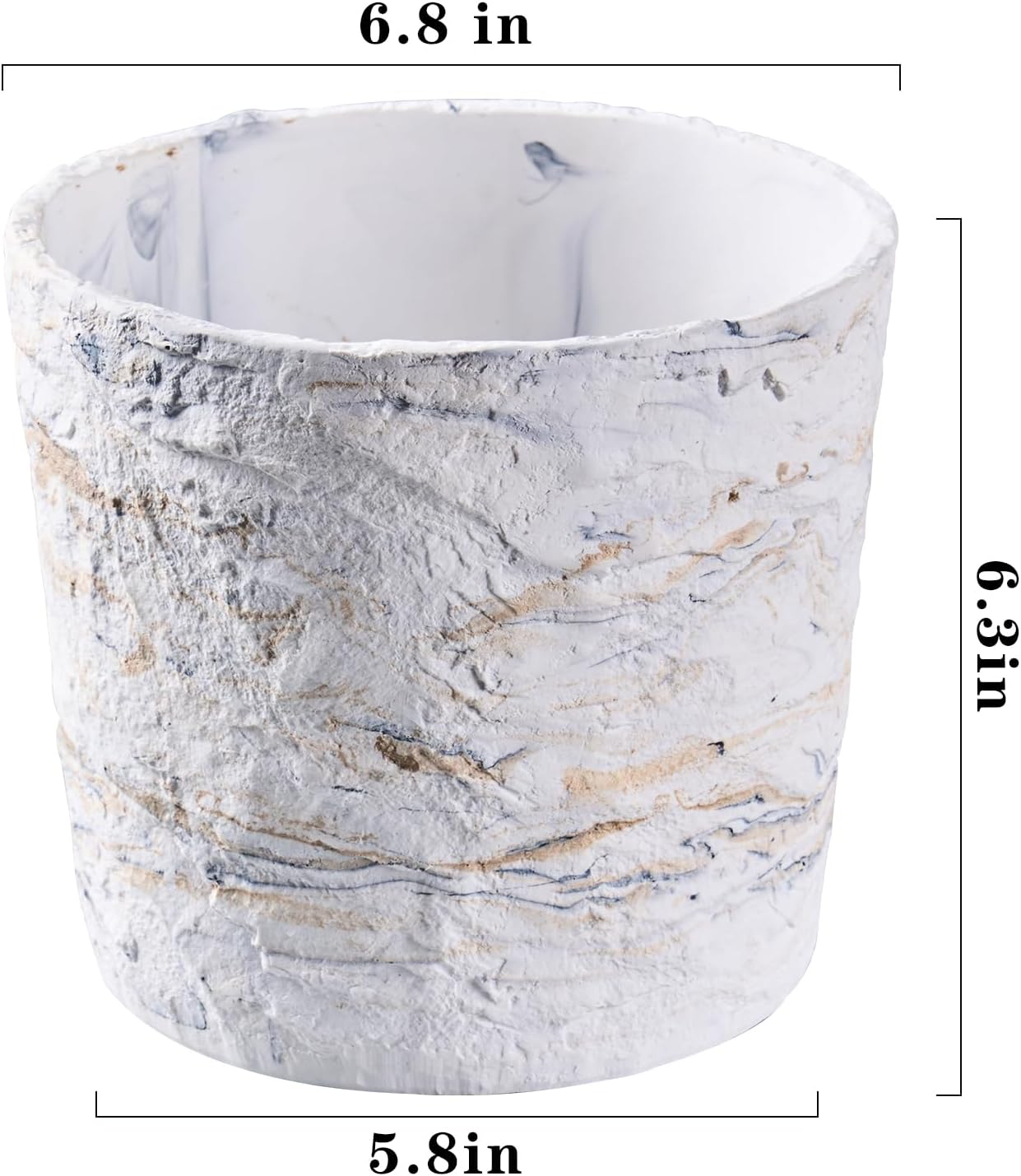 Ekirlin 7 Inch Natural Ore Textures Plant Pot, Resin Outdoor Planters with Drainage Hole, Removable Rubber Stopper and Non-Slip Soft Pad,Weatherproof Decorative Pot for Indoor/Garden Plants