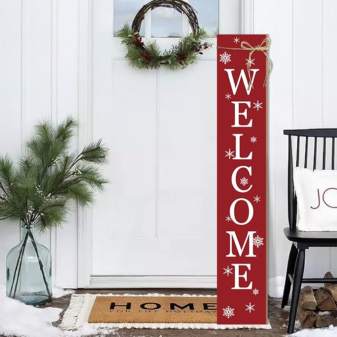 Christmas Porch Sign Welcome Sign For Front Porch Snowflake Red Home Decor Indoor Outdoor Wintern Wooden Vertical Sign For Patio Front Door Porch Wall Yard Outdoor