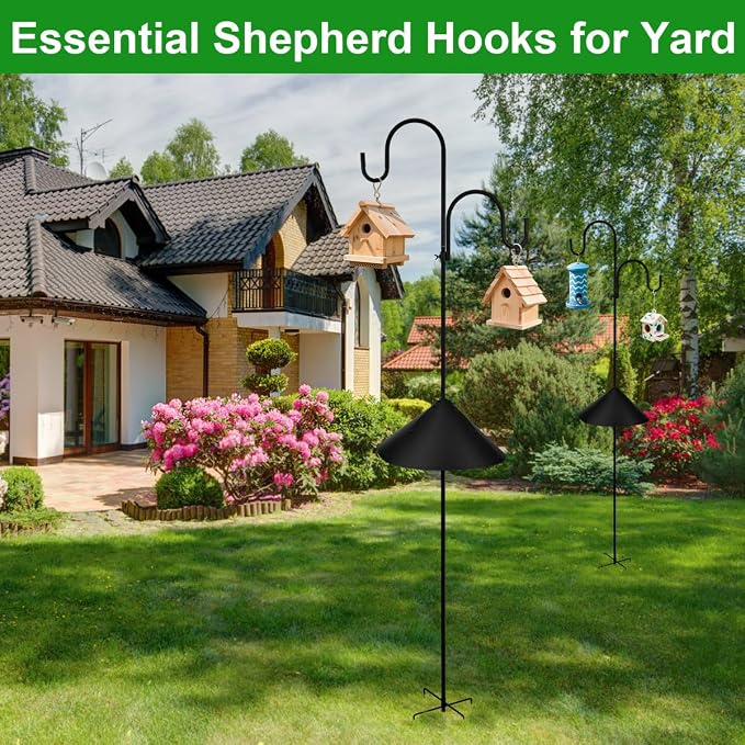 Bird Feeder Pole with Squirrel Baffle, 80" Tall Heave Duty Pole with Double Shepherd Hook 5 Prongs Base for Outdoor Hummingbird Feeders (No Bird Feeder)