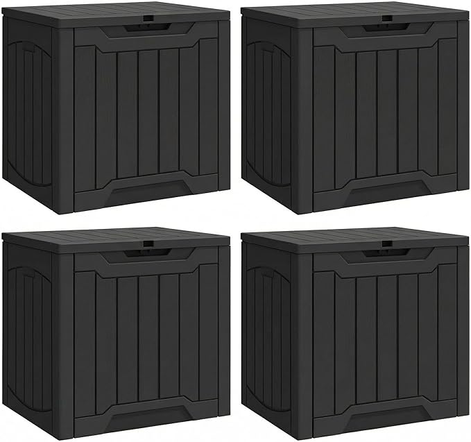 YITAHOME 31 Gallon Deck Boxes Set of 4, Lockable Outdoor Storage Bins for Patio Cushions, Garden Tools, Weather-Resistant Resin Storage Solution, Black