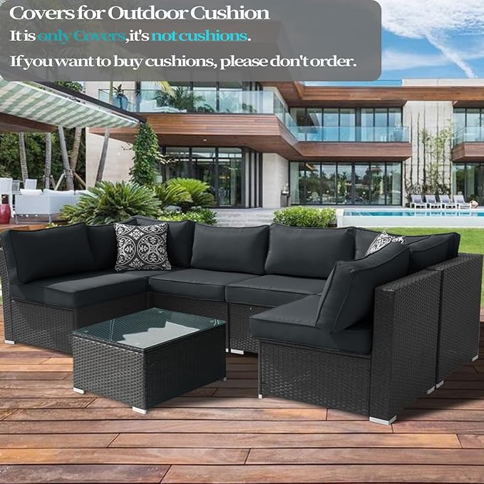 14Pcs Outdoor Cushion Covers Replacement Washable w/Zipper for 6-Seaters Sofa Patio Slipcovers Set Seat and Back Covers Only-25.6x25.6x3.9inch