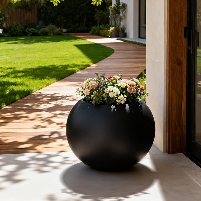 Large Round Planter,Planters for Indoor Plants & Outdoor,Durable Plastic Material Sphere Planter with Drainage Hole & Rubber Plug Weather Resistant,Plant Pot