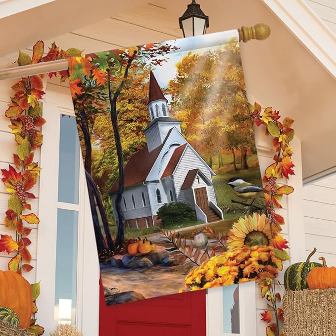 Briarwood Lane Autumn Church Sunset House Flag