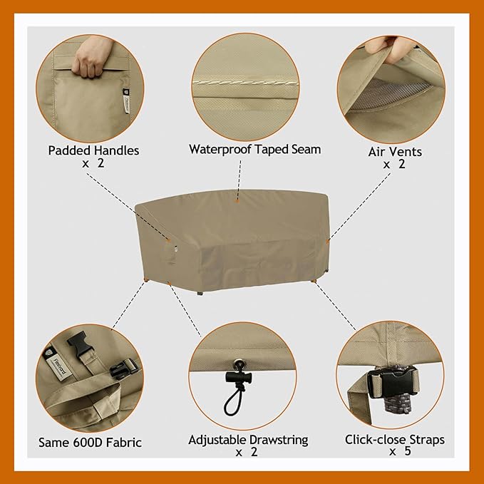 Curved Patio Furniture Cover for Outdoor Sectional Sofa, 96"(65") Reinforced Waterproof 600D Patio Couch Covers, Lawn Outside Garden Furniture Winter Protective Cover