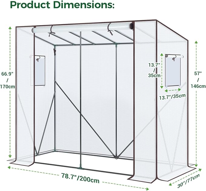 Ohuhu Tomato Greenhouse for Outdoors: Portable Lean to Green House Heavy Duty with Roll-Up Zippered Door, Tall Plastic Greenhouses for Outside Plants Growing Shed Tent for Backyard, 6.6x2.5x5.6 FT