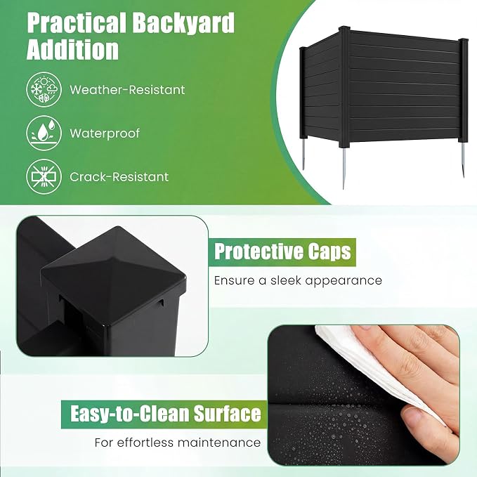 HAPPYGRILL Air Conditioner Fence, 6 Panels Outdoor Privacy Screen with Metal Stakes, No Dig Pool Equipment Enclosure, 48" x 38" Trash Can Screen Fence Kit for Outside Backyard, Black