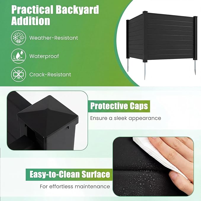 HAPPYGRILL Air Conditioner Fence, 3 Panels Outdoor Privacy Screen with Metal Stakes, No Dig Pool Equipment Enclosure, 48" x 38" Trash Can Screen Fence Kit for Outside Backyard, Black
