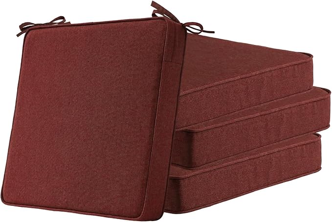 Unimatta Sunbrella Square Corner Seat Cushions, 18.5" x 16" x 3", Set of 4, Indoor Outdoor Water Repellent Universal Chair Pads with Ties for Patio Furniture, Garden Dining Chairs, Spectrum Brick