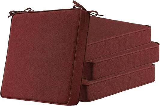 Unimatta Sunbrella Square Corner Seat Cushions, 19" x 19" x 3", Set of 4, Indoor Outdoor Water Repellent Universal Chair Pads with Ties for Patio Furniture, Garden Dining Chairs, Spectrum Brick