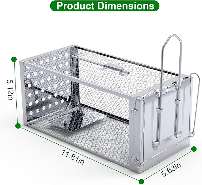 TeqHome Humane Rat Trap, Small 1-Door Live Chipmunk Trap That Work for Indoor and Outdoor, Easy to Catch and Release Live Animal Traps Mouse Traps Cage for Rodents Mice Voles Hamsters,Metal & Reusable