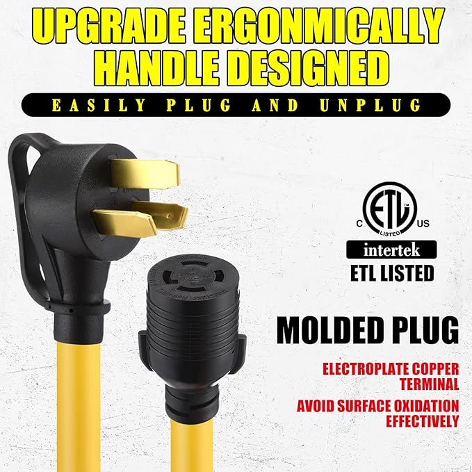 Tellegloww NEMA 10-50P to L14-30R 30 Amp Generator Transfer Switch Adapter Cord, 50Amp 3 Prong Old Dryer Outlet to 4 Prong Generator Locking Plug Adapter, STW 10 AWG, 1FT, ETL Listed