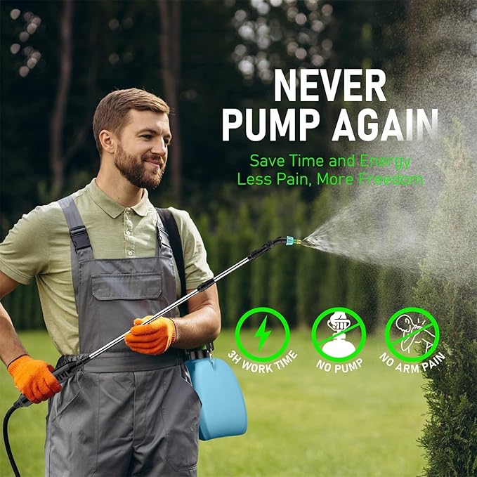 VASG 2 Gallon Battery Powered Garden Sprayer, Electric Sprayer, Weed Yard Lawn Sprayers with 5 Mist Nozzles & Retractable Wand & Adjustable Strap for Lawn, Garden, Yard