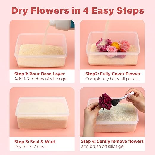 LotFancy Silica Gel Flower Drying, 10 LBS Color Indicating Silica Crystals for Wedding Bouquet Preservation, Reusable