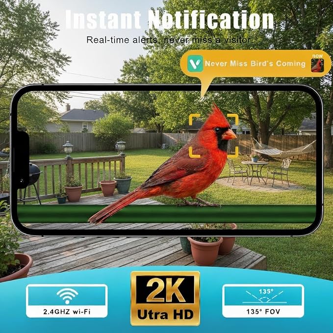Window Bird Feeder with Camera, Smart Clear Birdfeeder for Outside, 2K HD Live View & AI Bird 10000+, Window Bird House Feeder with 6 Suction Cups