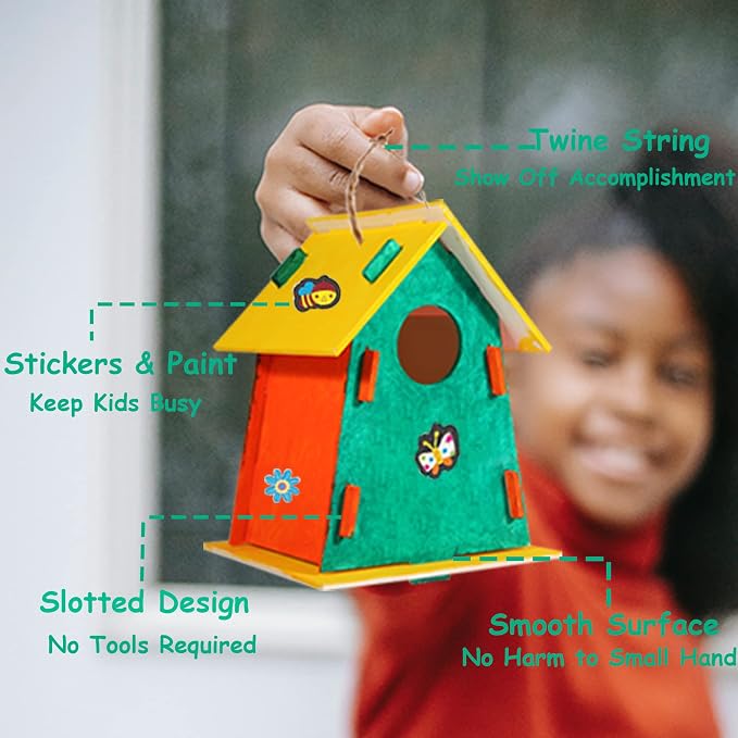 24 Pack Large DIY Bird Houses Kits for Kids, Kids Craft Kits Wood Houses for DIY Crafts Class Parties, 24 Birdhouse Kits with 24 Paint Strips & Paintbrushes & Stickers for Children to Build & Paint…